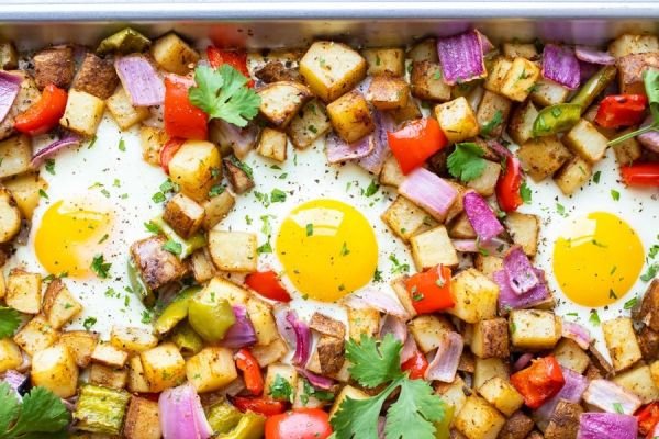 potato-onion-and-roasted-red-pepper-hash-with-baked-eggs