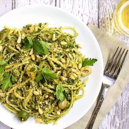 Spaghetti with Olives  Pine Nuts