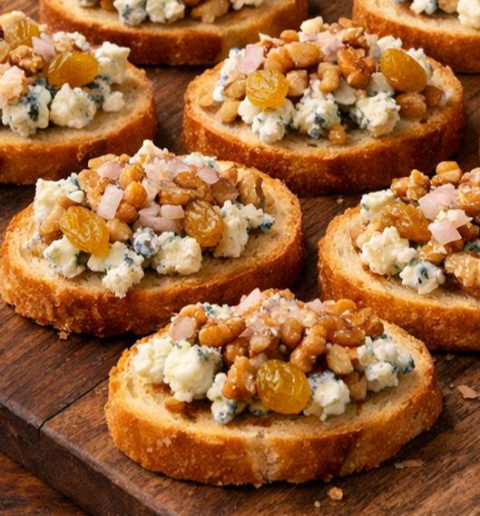 Blue Cheese Walnut  Golden Raisin Crostini